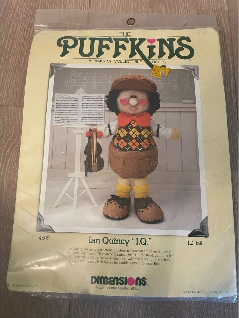 Dimensions PUFFKINS Ian Quincy I.Q. Soft Sculpture 12" Nerdy Doll Kit 4505 DIY